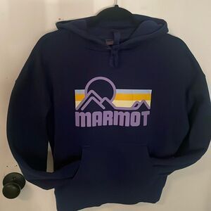 Marmot Navy Blue Hoodie with Purple and Yellow Accents